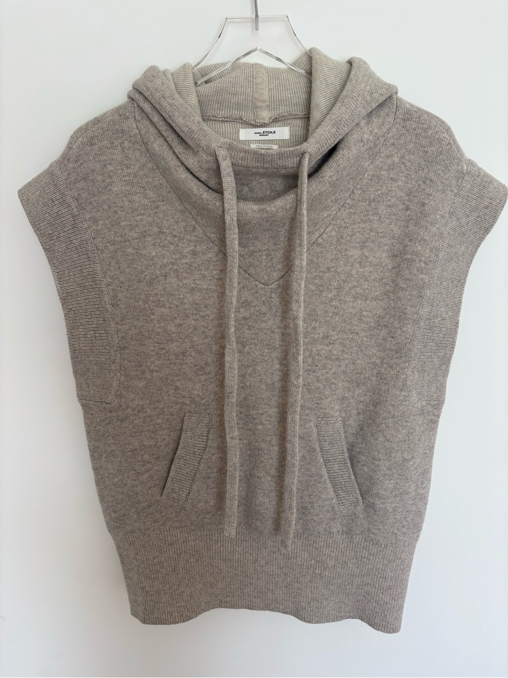 Isabel Marant Sleeveless Hooded Cashmere Blend Sweater Vest in Light Taupe